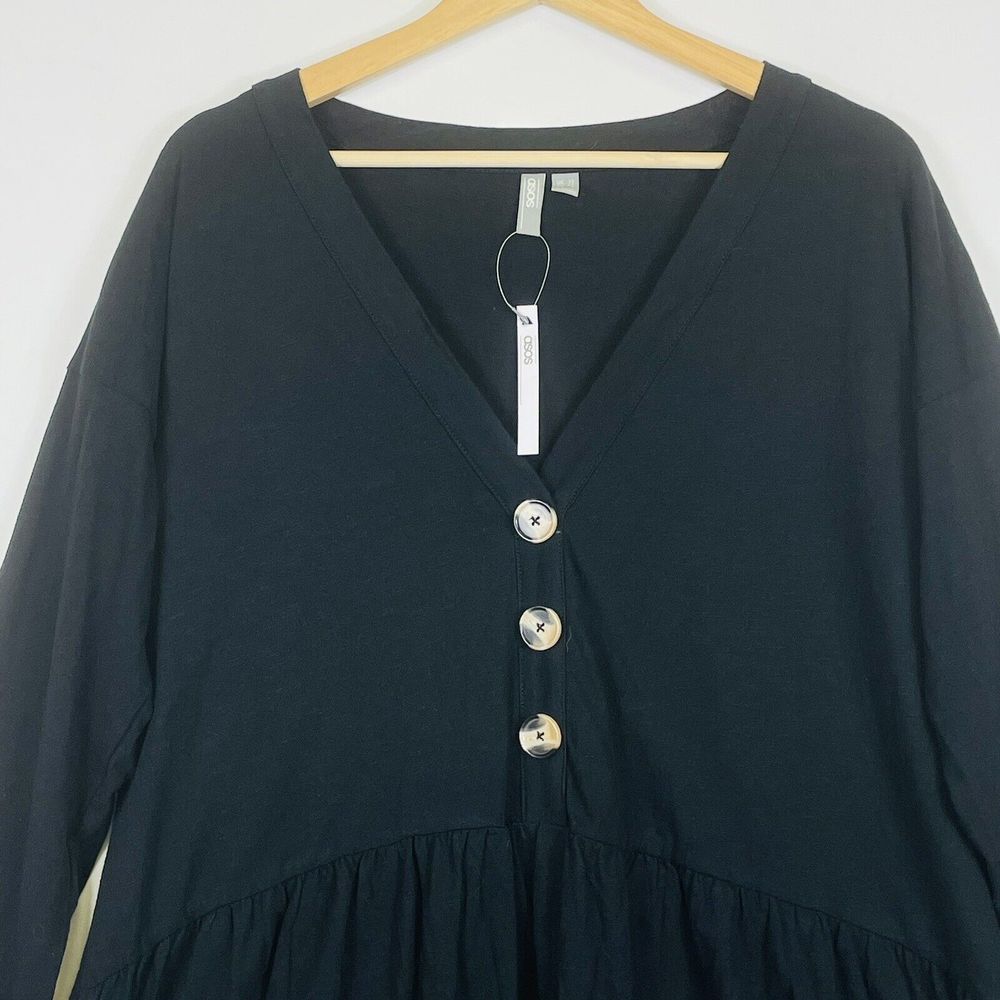 NEW ASOS Babydoll Dress Women‎ 8 Black Minimalist Sustainable Jersey Scandi - Picture 2 of 5